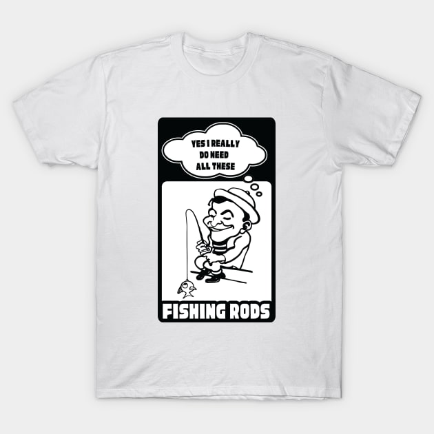 Man with Fishing Rods Loves Fishing A Lot Fishing is my Hobby T-Shirt by Mochabonk